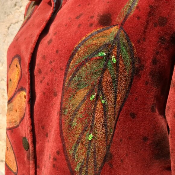 Alex Kim Floral Painted Red Fall Jacket - Picture 5 of 12